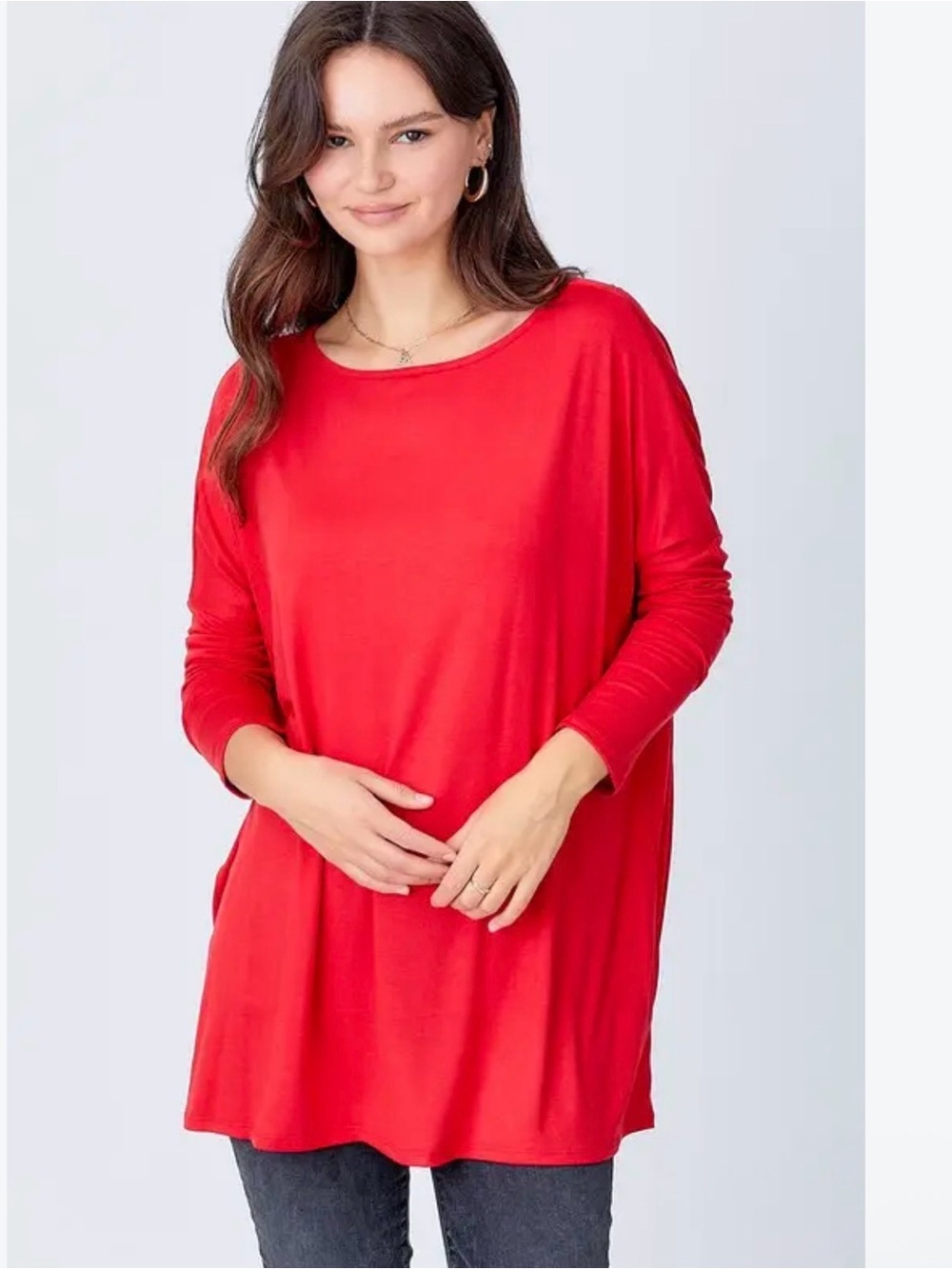 Piko 1988 Red Boatneck Dolman Sleeve Tunic Top